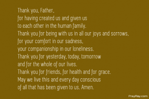 THANKSGIVING PRAYERS FOR FAMILY and Friends - Short examples