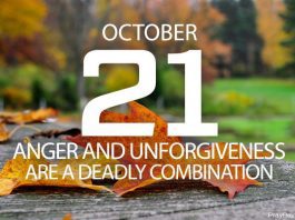 Don't sin by letting anger control you Prayer for October 21