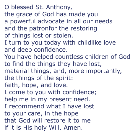 St Anthony prayer for lost things